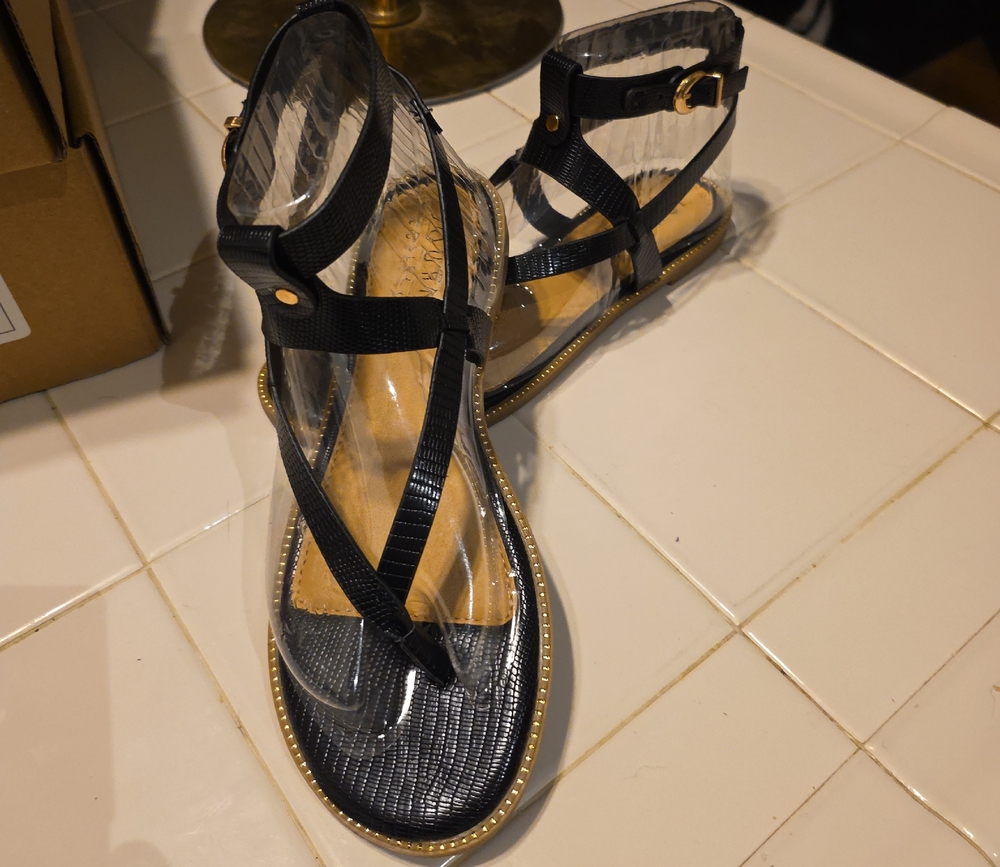 Journee Collection Black and Gold Strappy Sandals